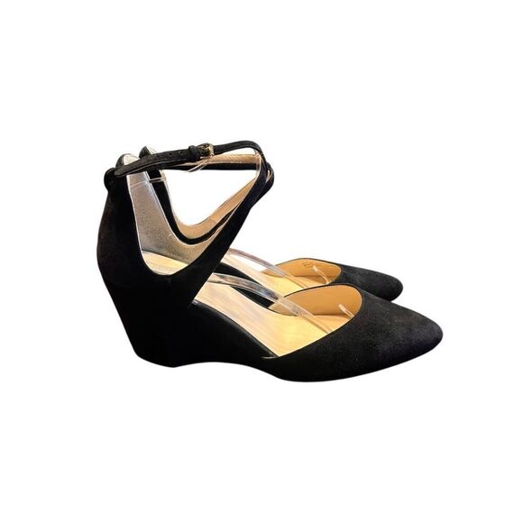 Cole Haan Lacey black womans 9 strap wedge sandal soft suede career - Picture 3 of 6